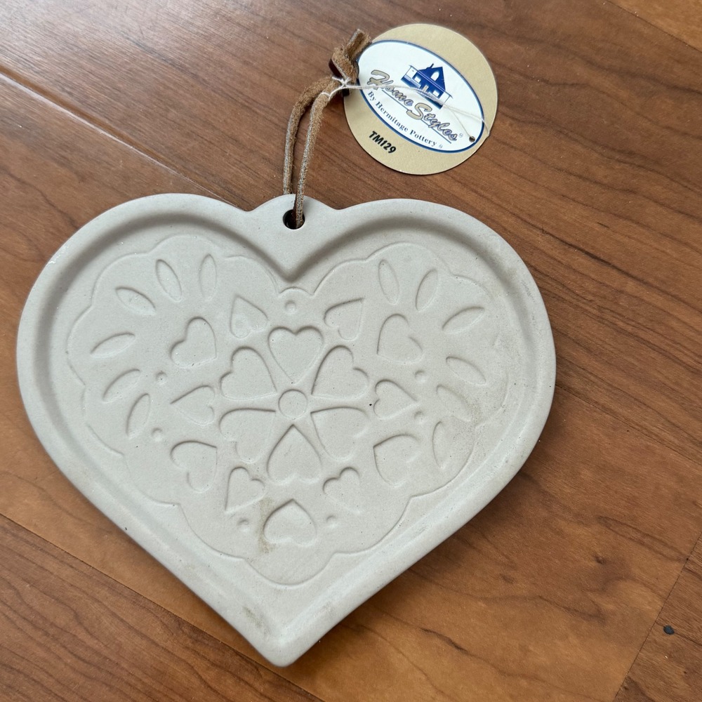 Hermitage Pottery Stoneware Hearts Cookie Mold Vintage 1998 Decor Tray